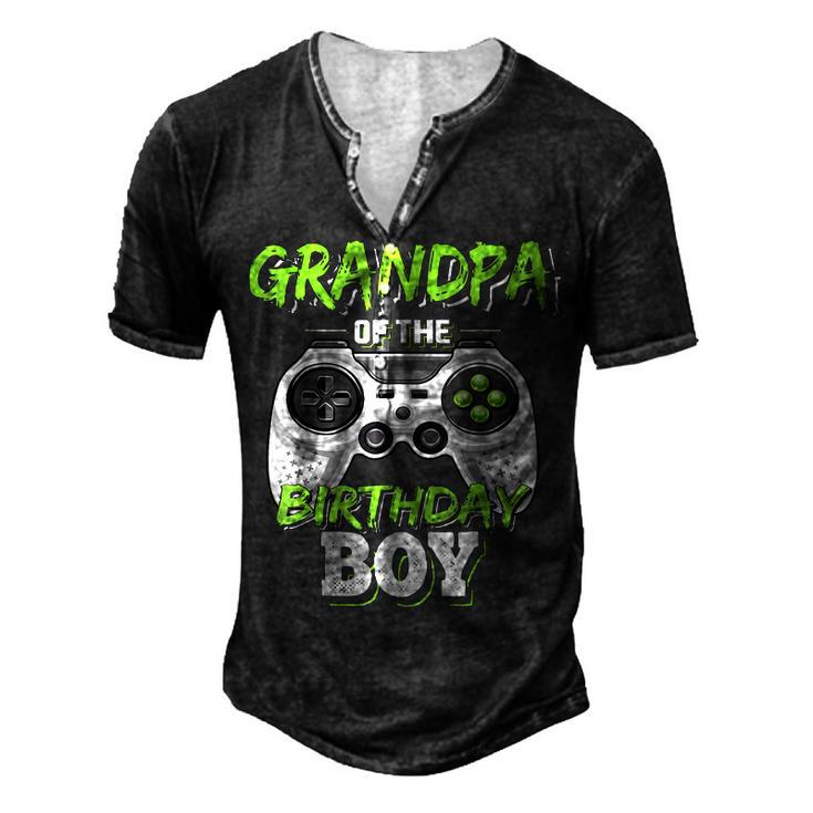 Mens Grandpa Of The Birthday Boy Matching Video Game Men's Henley T-Shirt