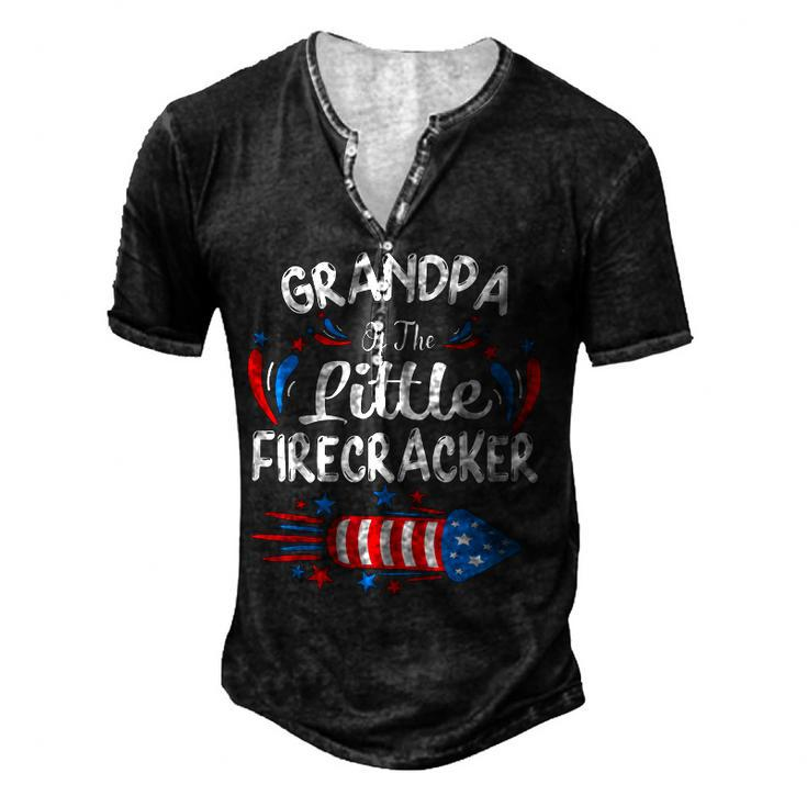 Grandpa Of The Little Firecracker 4Th Of July Birthday Party Men's Henley T-Shirt
