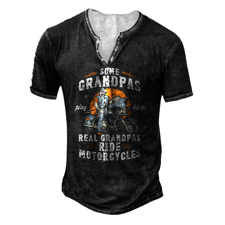 Mens Some Grandpas Play Bingo Real Grandpas Ride Motorcycles Men's Henley T-Shirt