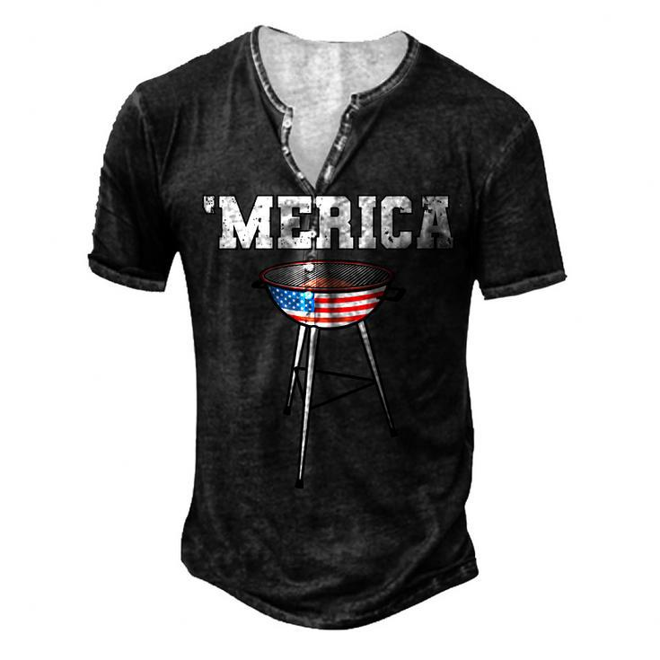 Mens Grill Merica Barbecue Bbq American Grandpa Dad 4Th Of July Men's Henley T-Shirt