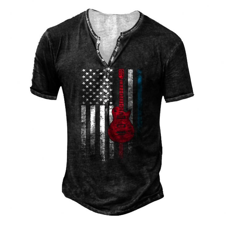 Guitar Music Musician 4Th Of July American Flag Usa America Men's Henley T-Shirt