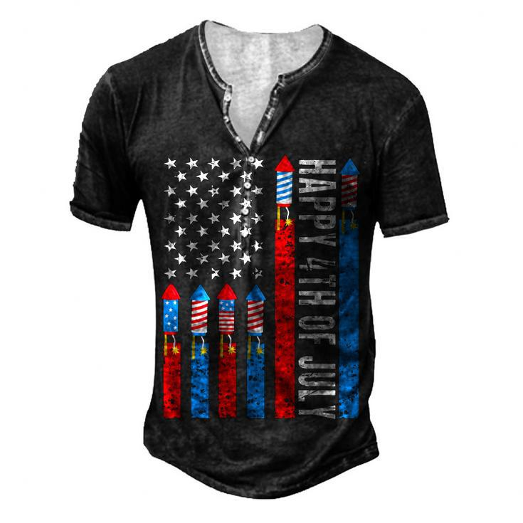 Happy 4Th Of July American Flag Fireworks Patriotic Outfits Men's Henley T-Shirt