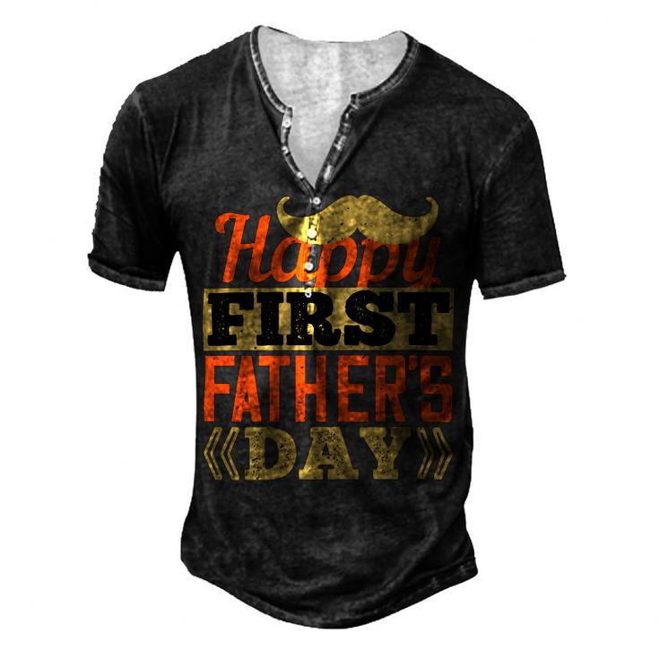 Happy First Fathers Day Dad T-Shirt Men's Henley Button-Down 3D Print T-shirt