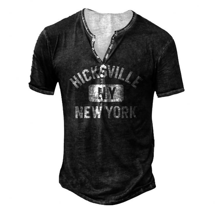 Hicksville Ny New York Gym Style Distressed White Print Men's Henley T-Shirt