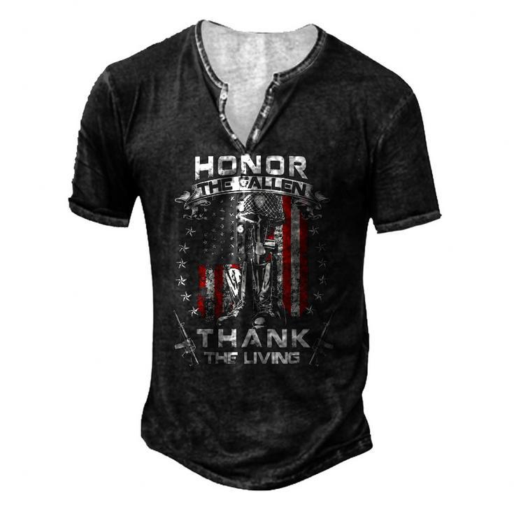 Honor The Fallen Thank The Living Memorial Day Veterans Day Men's Henley T-Shirt