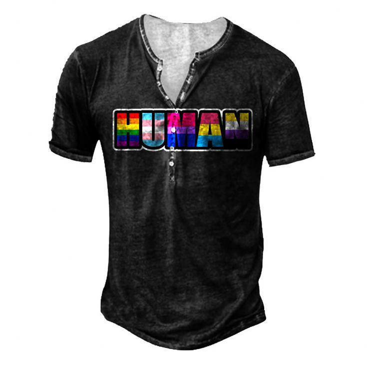 Human Lgbt Flag Gay Pride Month Transgender Men's Henley T-Shirt