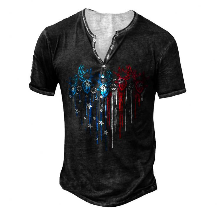 Hunting America Heart Flag Men's Henley Button-Down 3D Print T-shirt