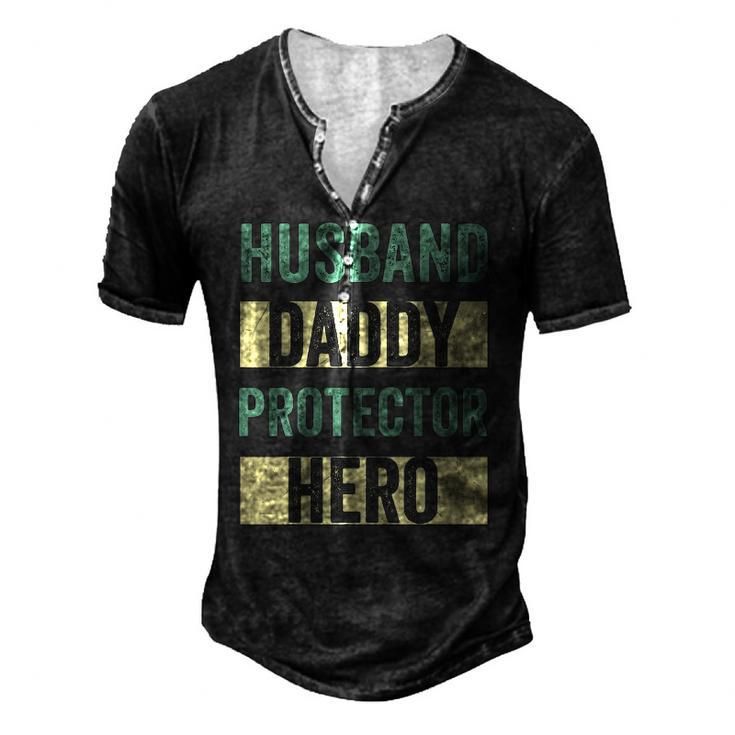 Husband Daddy Protector Hero Fathers Day Tee For Dad Wife Men's Henley T-Shirt