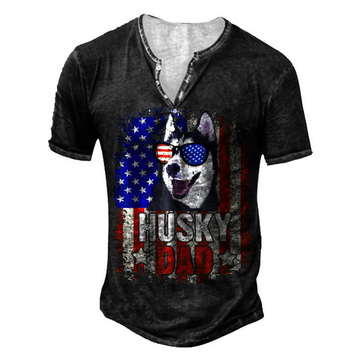 Husky Dad 4Th Of July American Flag Glasses Dog Men Boy Men's Henley T-Shirt