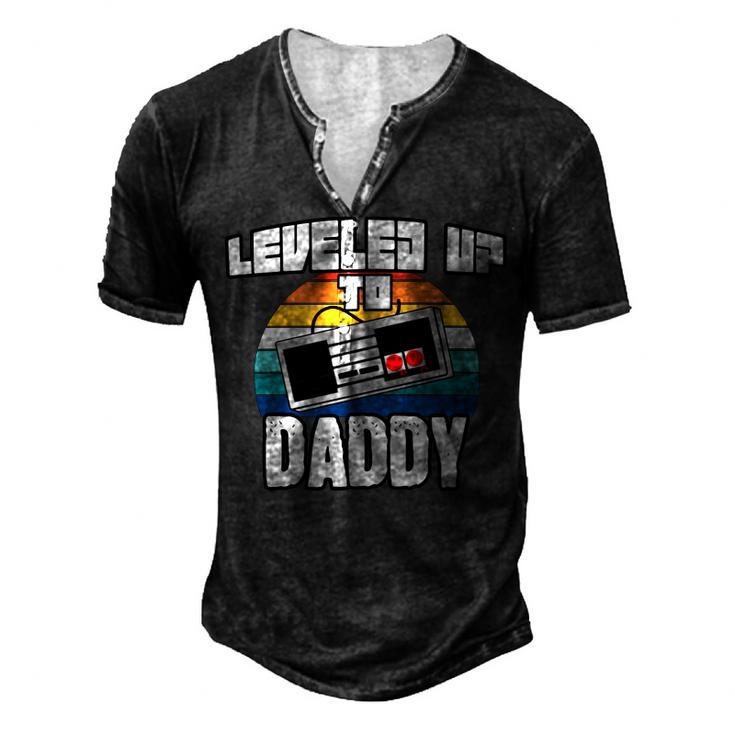 I Leveled Up To Daddy New Parent Gamer Promoted To Dad Men's Henley Button-Down 3D Print T-shirt