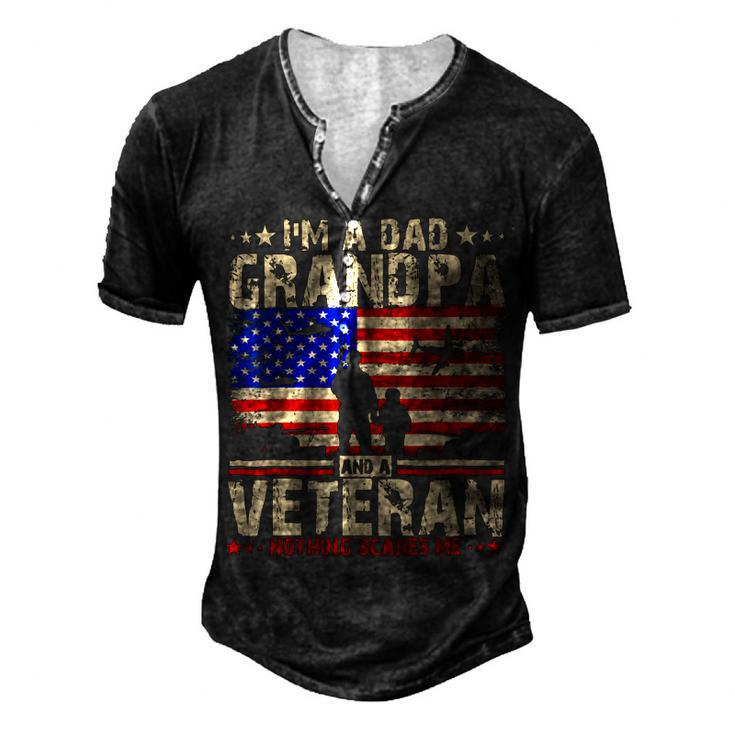 Independence Day 4Th Of July Im A Dad Grandpa And A Veteran Men's Henley Button-Down 3D Print T-shirt