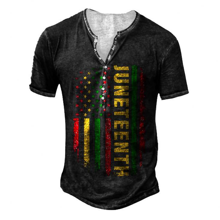 Juneteenth Us Flag Black King Melanin Dad Men Fathers Day Men's Henley Button-Down 3D Print T-shirt