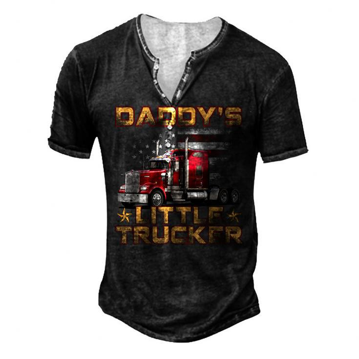 Kids Semi Truck Boys Daddys Little Trucker Fathers Day Men's Henley T-Shirt