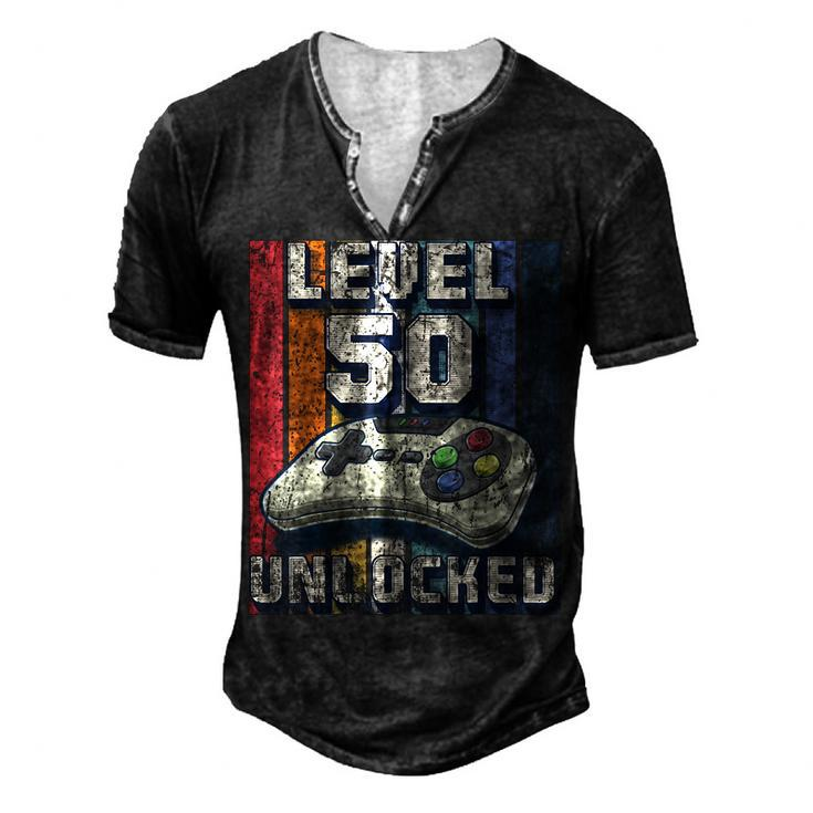 Level 50 Unlocked Video Game 50Th Birthday Gamer Boys Men's Henley T-Shirt
