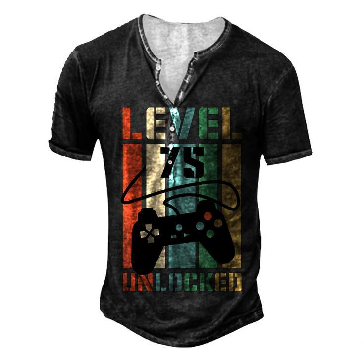 Level 75 Unlocked Video Game 75Th Birthday Gamer Party Men's Henley T-Shirt