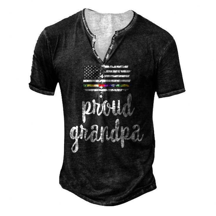 Lgbt Pride American Flag Proud Grandpa 4Th Of July Men's Henley T-Shirt