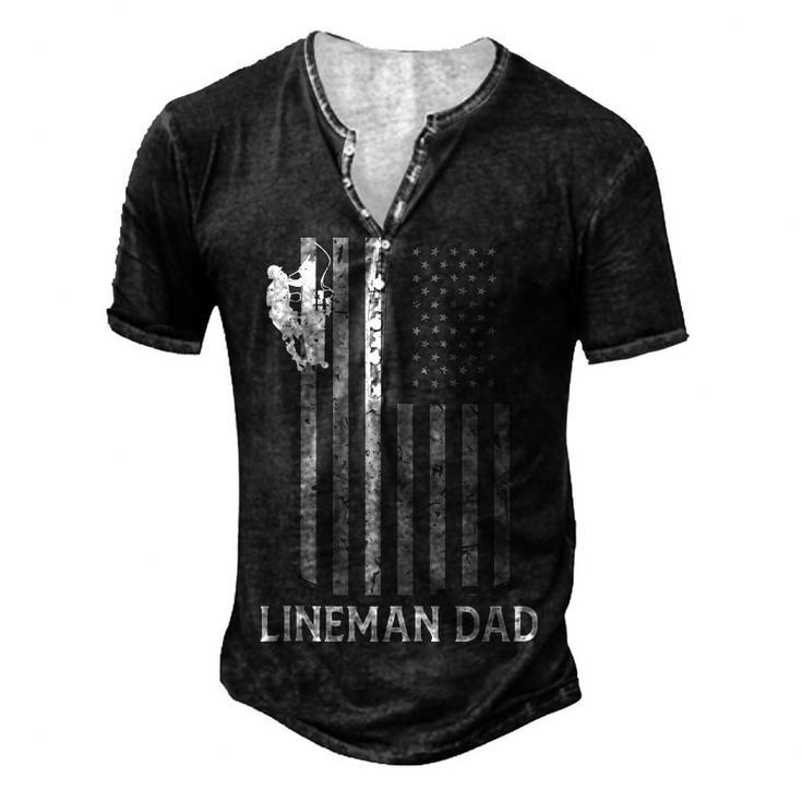 Mens Lineman Dad American Flag Electric Cable Mens Lineman Men's Henley T-Shirt