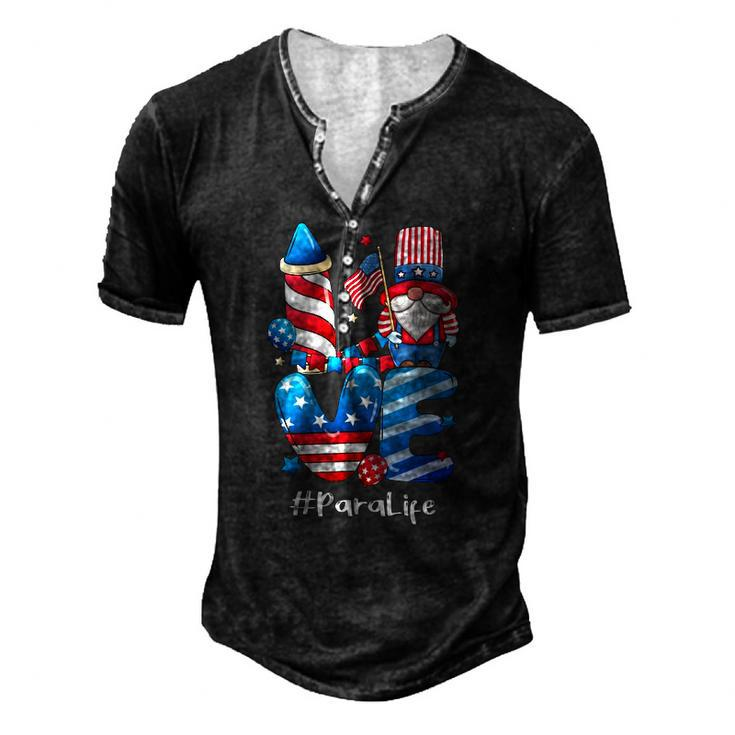 Love Para Life Gnome Usa Flag 4Th Of July Patriotic Men's Henley T-Shirt