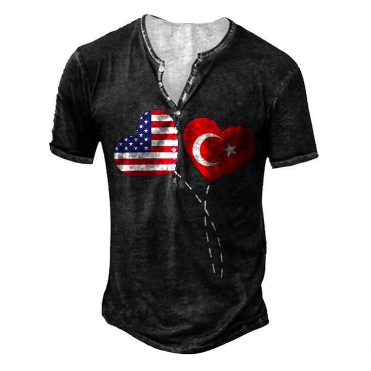 Loving Usa Turkey Flag Heart Turkish 13 Shirt Men's Henley Button-Down 3D Print T-shirt