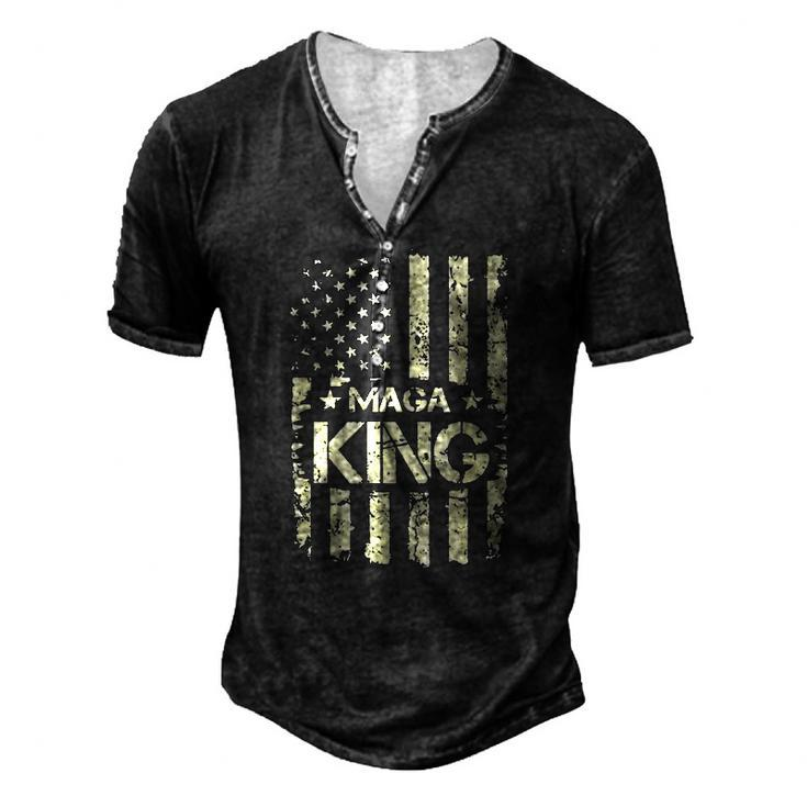 Maga King Make America Great Again Retro American Flag Men's Henley T-Shirt