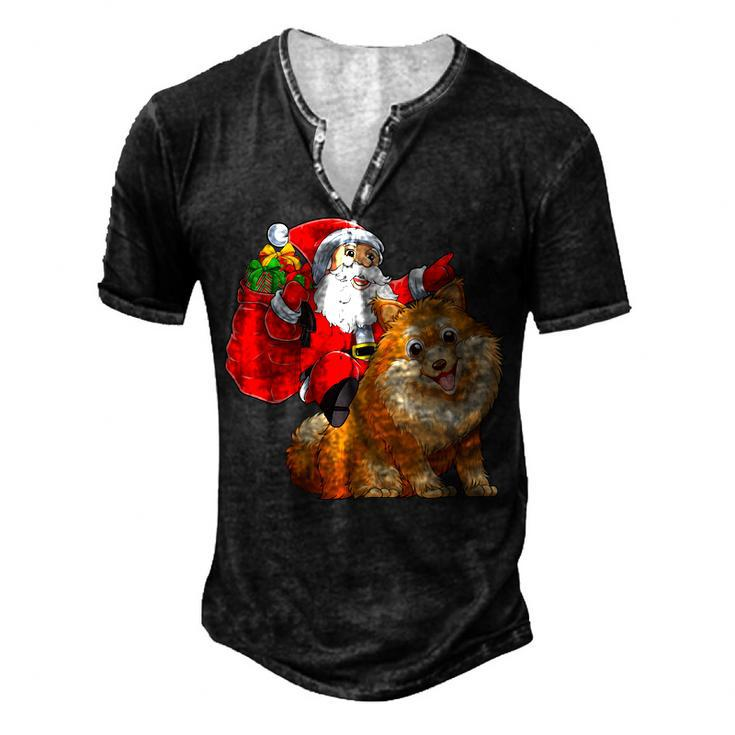 Matching Family Santa Riding Pomeranian Dog Christmas T-Shirt Men's Henley T-Shirt