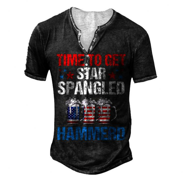 Mb35 Time To Get Star Spangled Hammered 4Th July Beer Lover Men's Henley T-Shirt