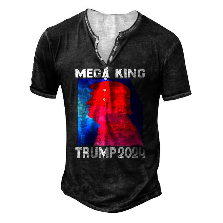 Mega King Usa Flag Proud Ultra Maga Trump 2024 Anti Biden Men's Henley T-Shirt