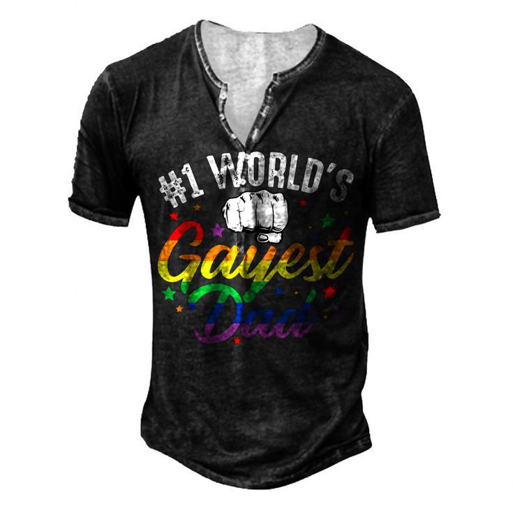 Mens 1 Worlds Gayest Dad Funny Fathers Day Lgbt Pride Rainbow 14 Shirt Men's Henley Button-Down 3D Print T-shirt