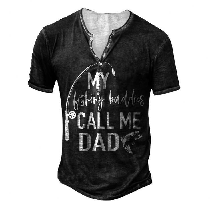 Mens My Fishing Buddy Calls Me Dad Best Fathers Day Gift Men's Henley Button-Down 3D Print T-shirt