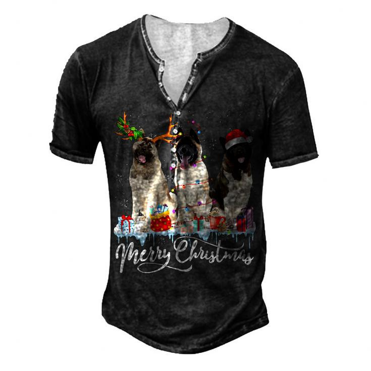 Merry Christmas American Akita Santa Light Reindeer Snow T-Shirt Men's Henley T-Shirt