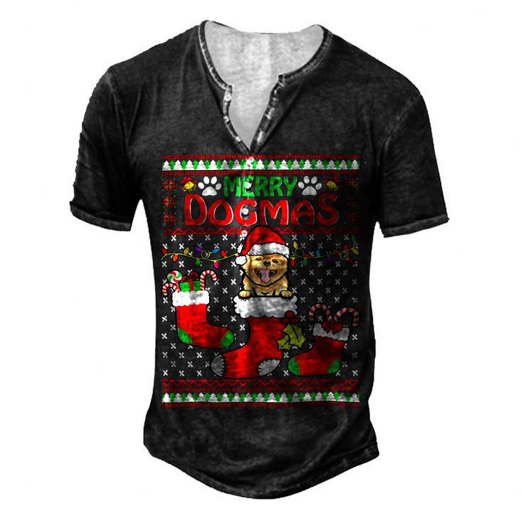 Merry Dogmas Pomeranian Dog Ugly Christmas Xmas T-Shirt Men's Henley T-Shirt