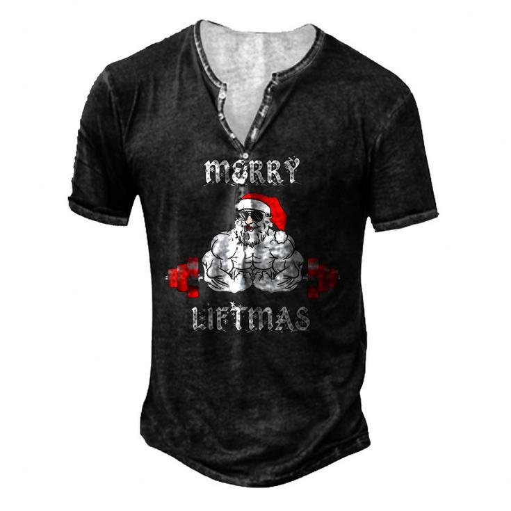 Merry Liftmas Santa Claus Weightlifting Fitness Gym Men's Henley T-Shirt
