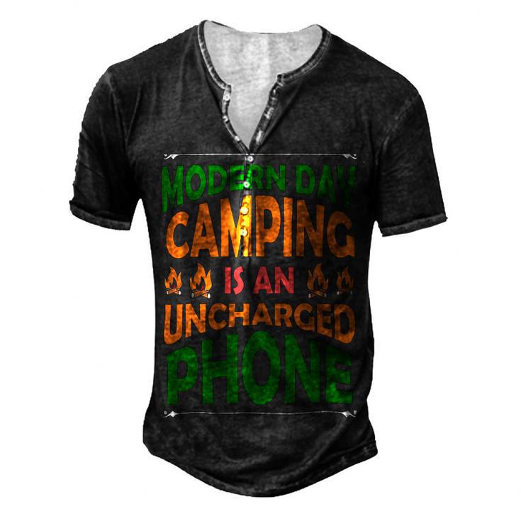 Modern Day Camping Is An Uncharged Phone Men's Henley Button-Down 3D Print T-shirt