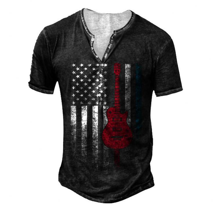 Musician Guitar Music 4Th Of July American Flag Usa America Men's Henley T-Shirt