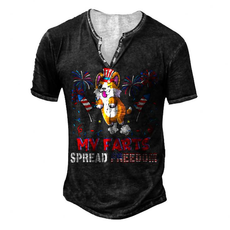 My Farts Spread Freedom Funny American Flag Corgi Fireworks Men's Henley Button-Down 3D Print T-shirt