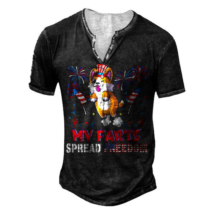 My Farts Spread Freedom Funny American Flag Corgi Fireworks V2 Men's Henley Button-Down 3D Print T-shirt