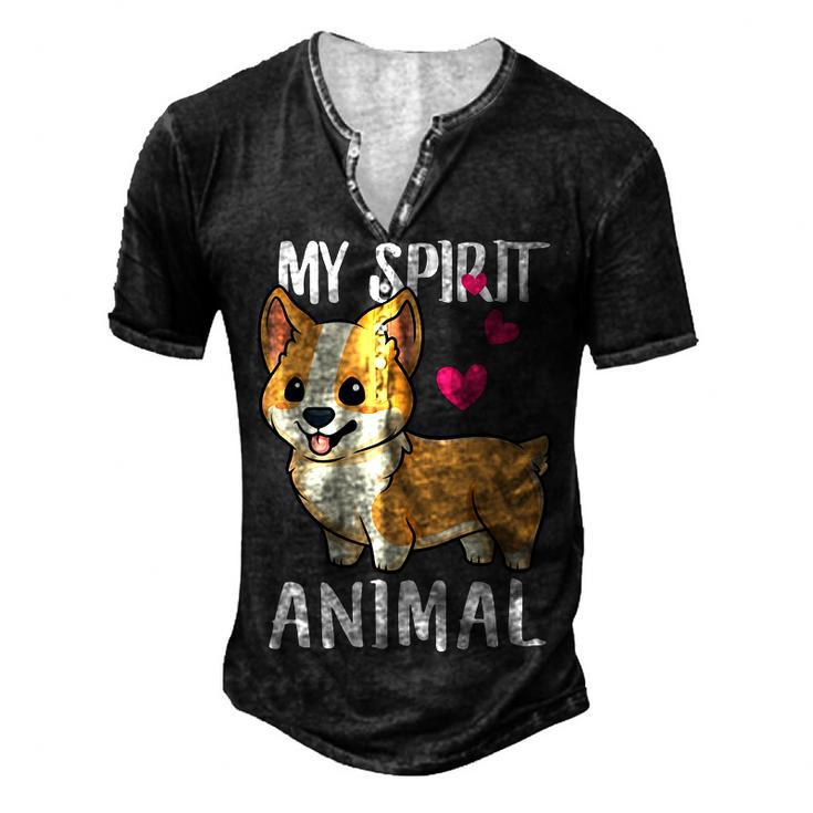 My Spirit Animal Corgi Dog Love-R Dad Mom Boy Girl Funny Men's Henley Button-Down 3D Print T-shirt