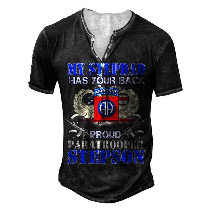 My Stepdad Has Your Back Proud Army 685 Shirt Men's Henley Button-Down 3D Print T-shirt