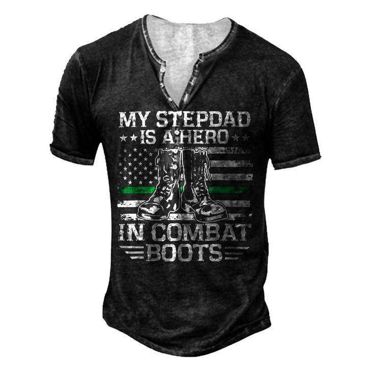 My Stepdad Is A Hero In Combat Boots 684 Shirt Men's Henley Button-Down 3D Print T-shirt