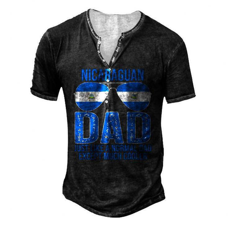 Nicaraguan Dad Nicaragua Flag Sunglasses Fathers Day Men's Henley T-Shirt