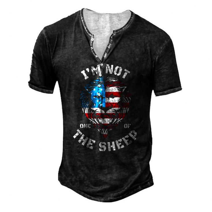 Im Not One Of The Sheep 4Th Of July Lion Tee American Flag Men's Henley T-Shirt