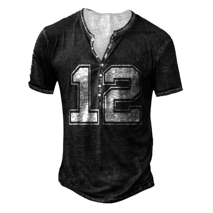 Number 12 Baseball Football Soccer Fathers Day Men's Henley T-Shirt