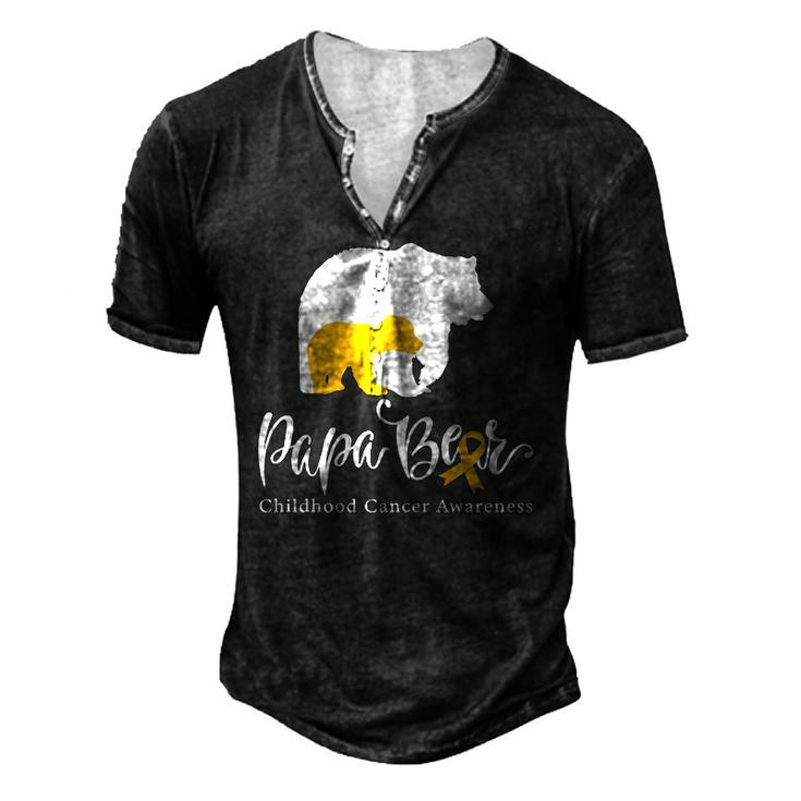 Mens Papa Bear Gold Ribbon Childhood Cancer Awareness Men's Henley T-Shirt