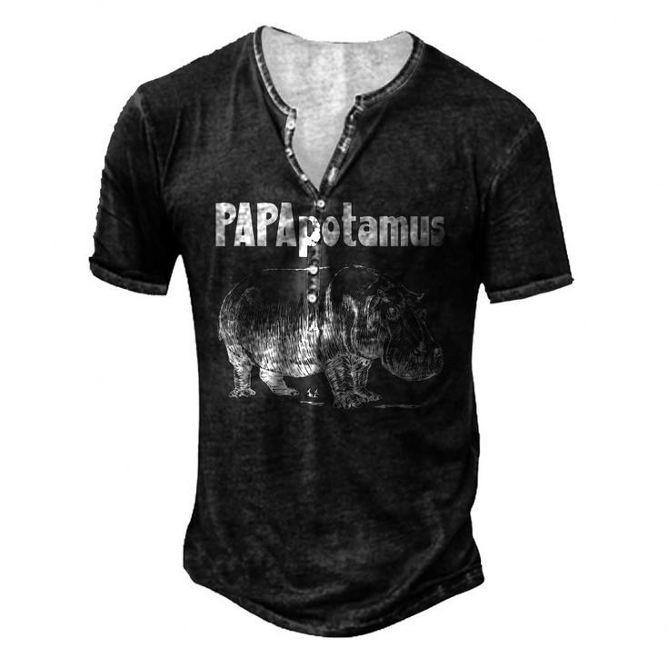 Papapotamus Father Hippo Dad Fathers Day Papa Hippopotamus Men's Henley T-Shirt