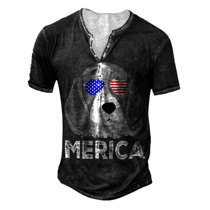 Patriotic American Usa Flag Merica Beagle 54 Beagle Dog Men's Henley T-Shirt