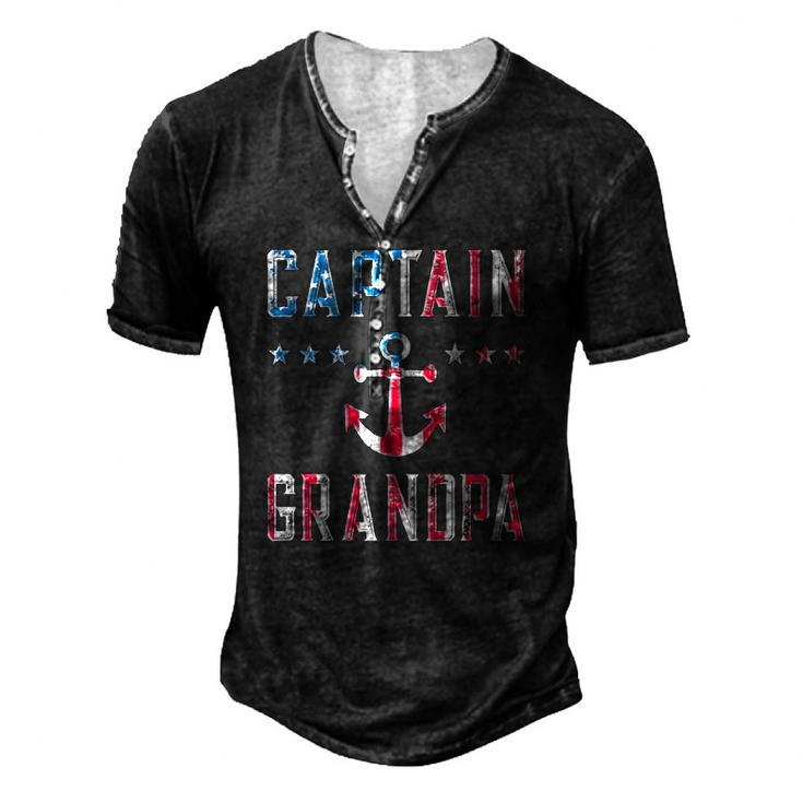 Patriotic Captain Grandpa American Flag Boating 4Th Of July Men's Henley T-Shirt
