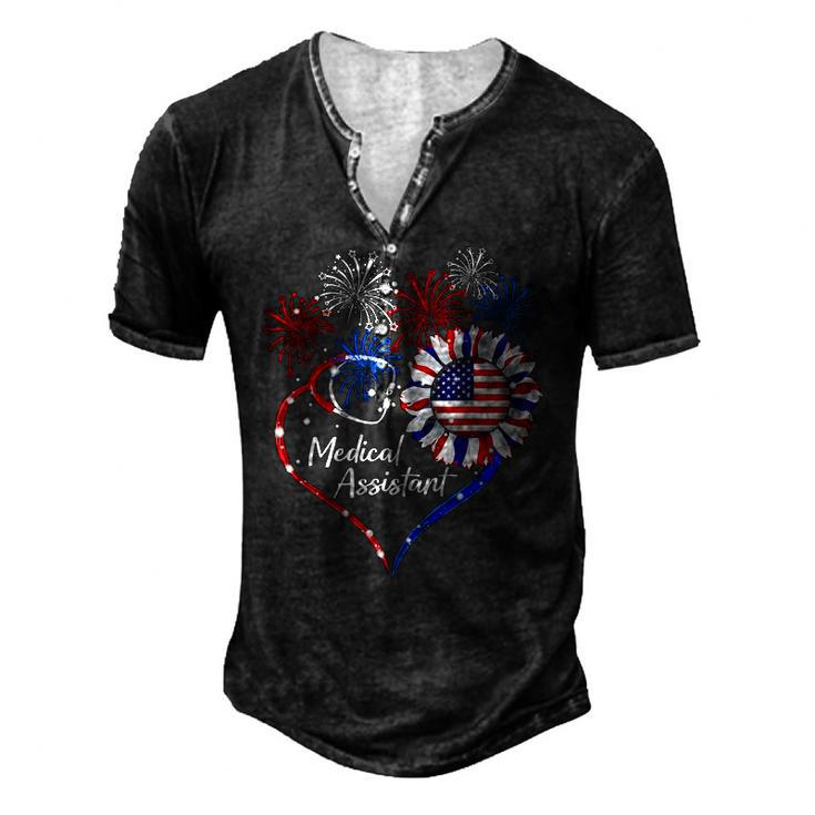 Patriotic Medical Assistant Sunflower 4Th Of July Usa Flag Men's Henley T-Shirt