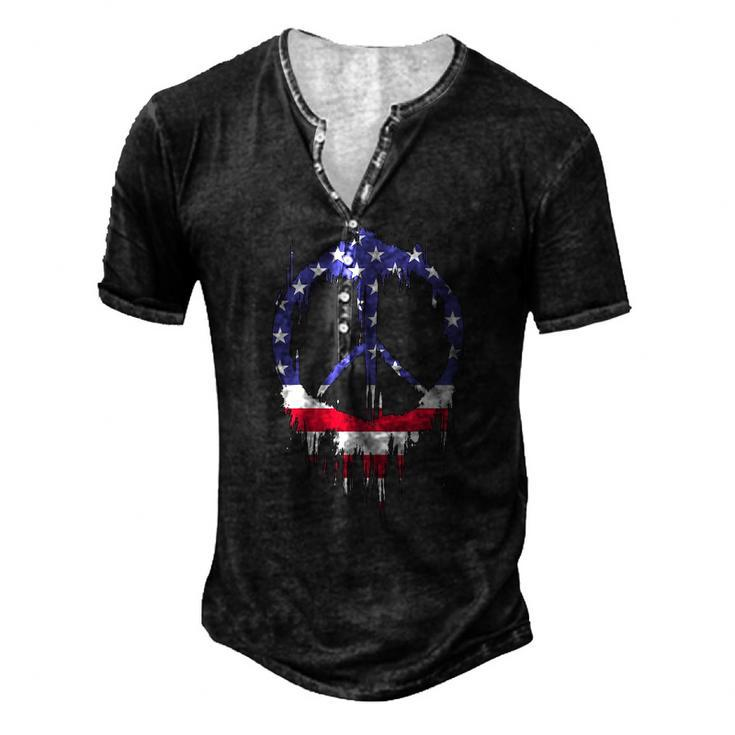 Patriotic Peace Sign American Flag 4Th Of July Retro Hippie Men's Henley T-Shirt