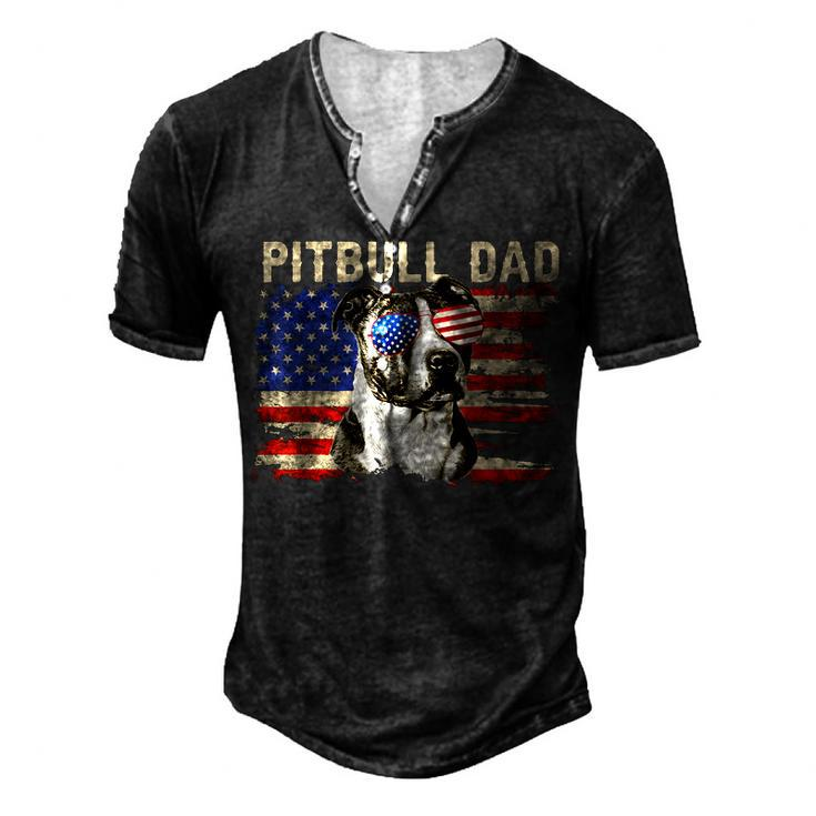 Mens Patriotic Pitbull Dad 4Th Of July American Flag Usa Men's Henley T-Shirt