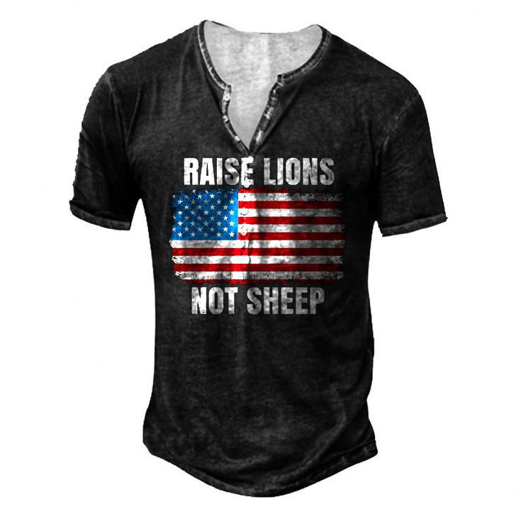 Patriotic Raise Lions Not Sheep Usa American Flag Men Women Men's Henley T-Shirt